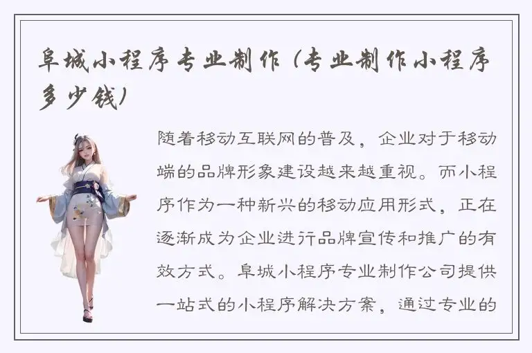 阜城小程序专业制作 (专业制作小程序多少钱)