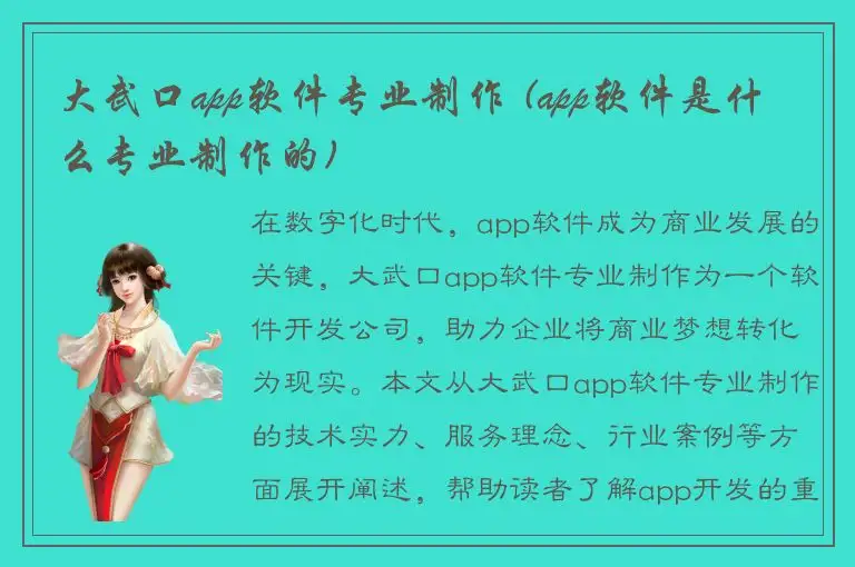 大武口app软件专业制作 (app软件是什么专业制作的)