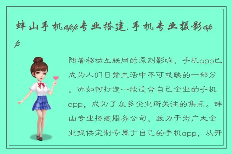 蚌山手机app专业搭建,手机专业摄影app