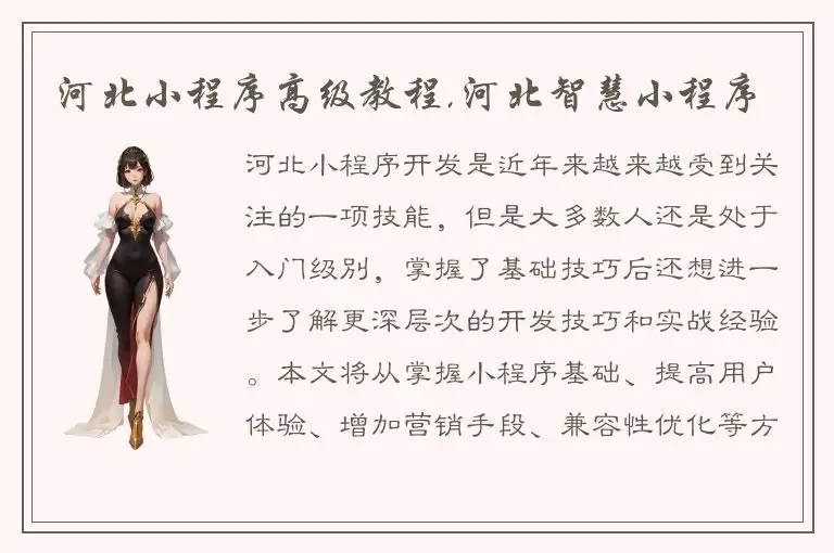 河北小程序高级教程,河北智慧小程序