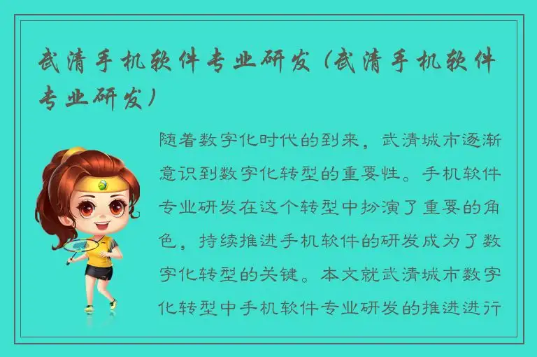 武清手机软件专业研发 (武清手机软件专业研发)