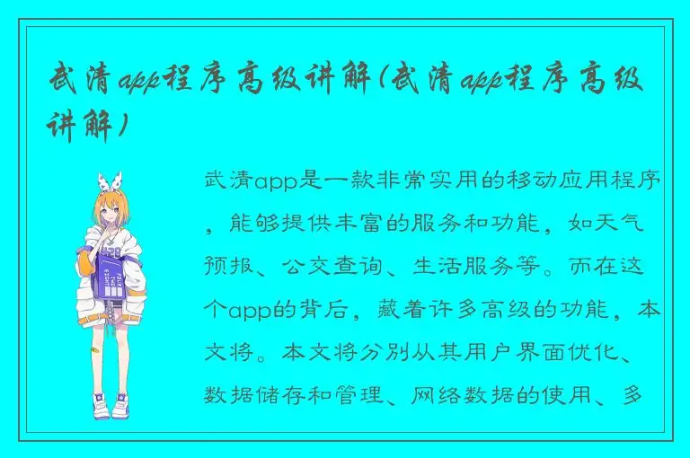 武清app程序高级讲解(武清app程序高级讲解)