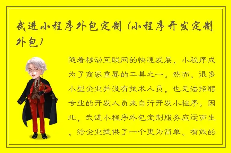 武进小程序外包定制 (小程序开发定制外包)