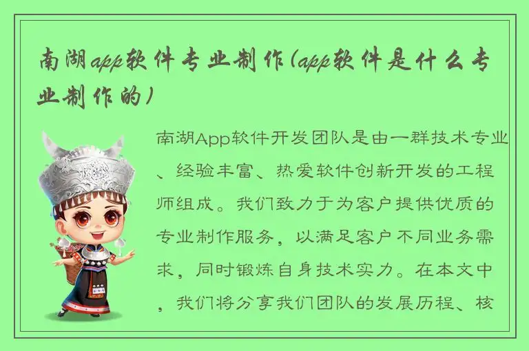 南湖app软件专业制作(app软件是什么专业制作的)