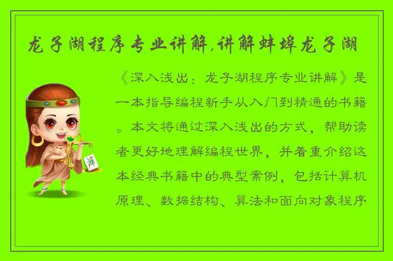 龙子湖程序专业讲解,讲解蚌埠龙子湖