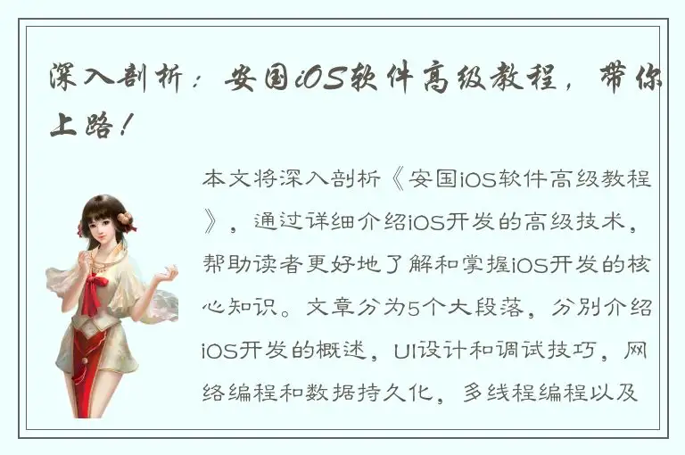 深入剖析：安国iOS软件高级教程，带你上路！
