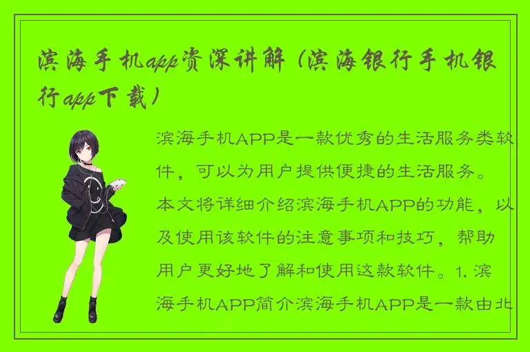 滨海手机app资深讲解 (滨海银行手机银行app下载)