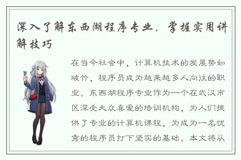 深入了解东西湖程序专业，掌握实用讲解技巧