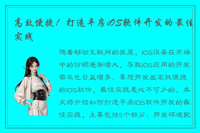 高效便捷！打造平房iOS软件开发的最佳实践