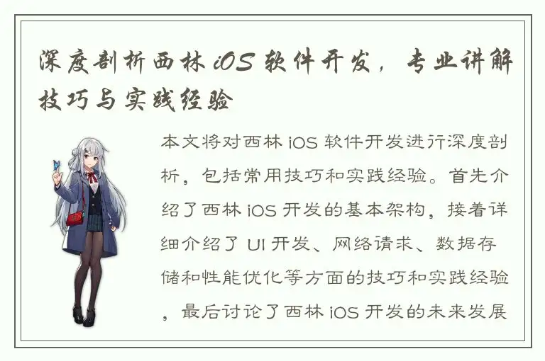 深度剖析西林 iOS 软件开发，专业讲解技巧与实践经验