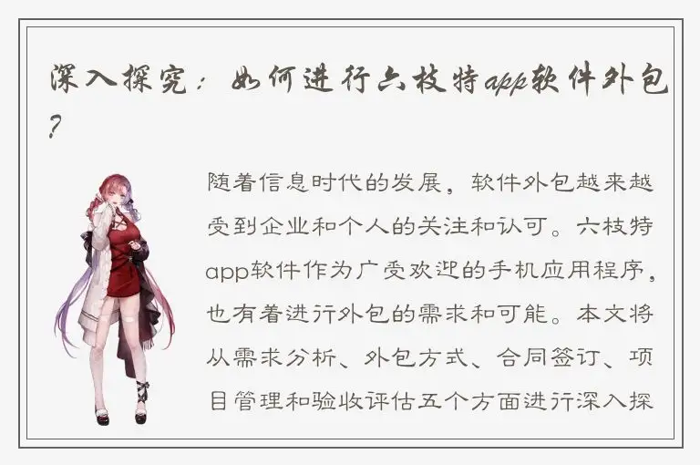 深入探究：如何进行六枝特app软件外包？