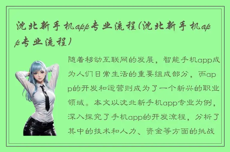沈北新手机app专业流程(沈北新手机app专业流程)