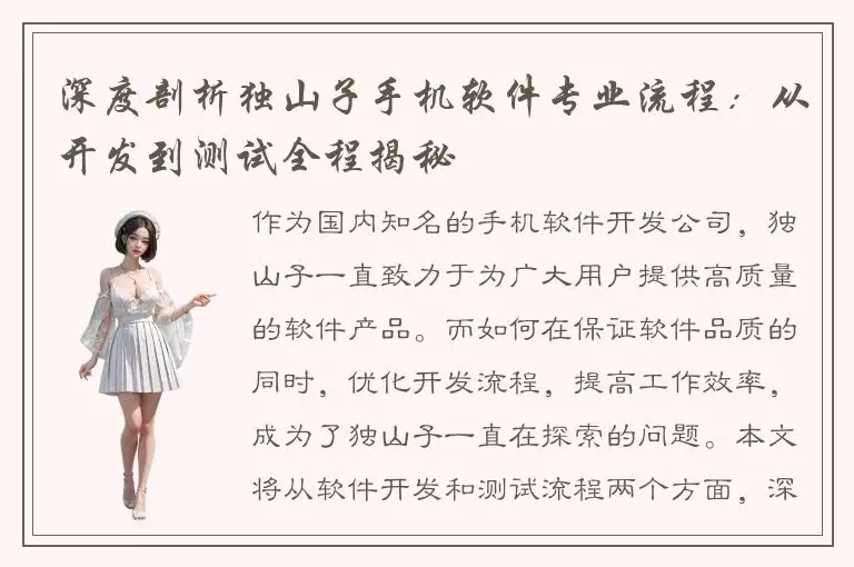 深度剖析独山子手机软件专业流程：从开发到测试全程揭秘
