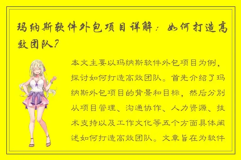 玛纳斯软件外包项目详解：如何打造高效团队？