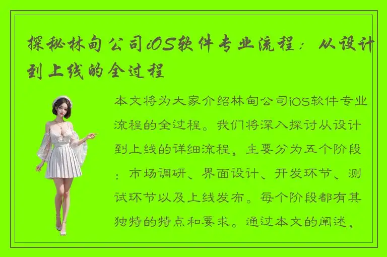 探秘林甸公司iOS软件专业流程：从设计到上线的全过程