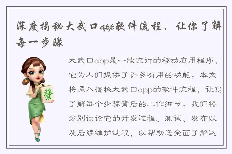 深度揭秘大武口app软件流程，让你了解每一步骤
