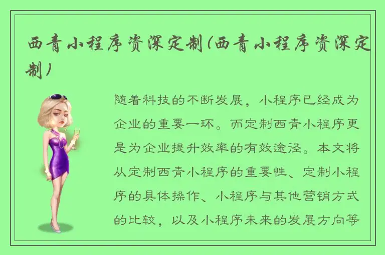 西青小程序资深定制(西青小程序资深定制)