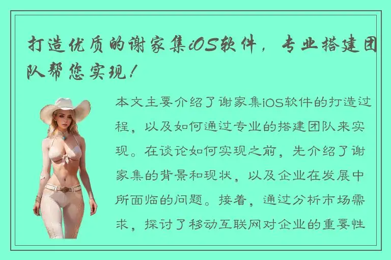 打造优质的谢家集iOS软件，专业搭建团队帮您实现！