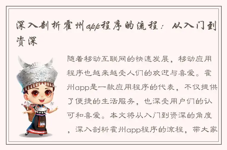 深入剖析霍州app程序的流程：从入门到资深