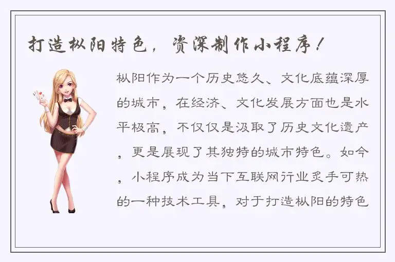 打造枞阳特色，资深制作小程序！