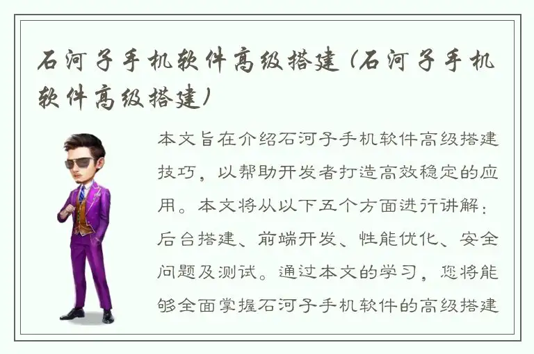 石河子手机软件高级搭建 (石河子手机软件高级搭建)