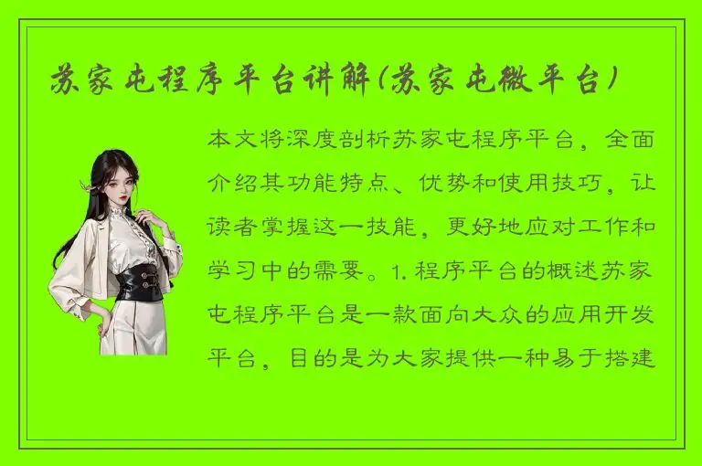 苏家屯程序平台讲解(苏家屯微平台)