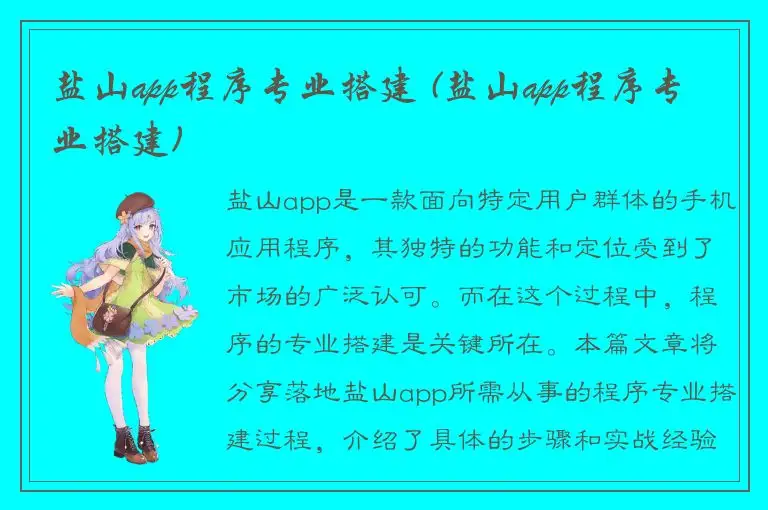 盐山app程序专业搭建 (盐山app程序专业搭建)