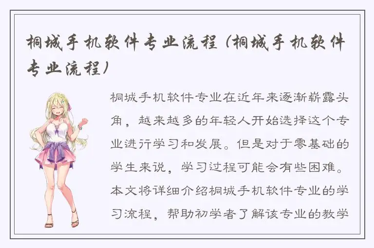 桐城手机软件专业流程 (桐城手机软件专业流程)