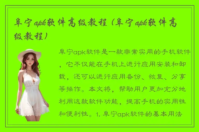 阜宁apk软件高级教程 (阜宁apk软件高级教程)