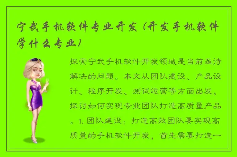 宁武手机软件专业开发 (开发手机软件学什么专业)