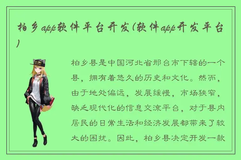 柏乡app软件平台开发(软件app开发平台)