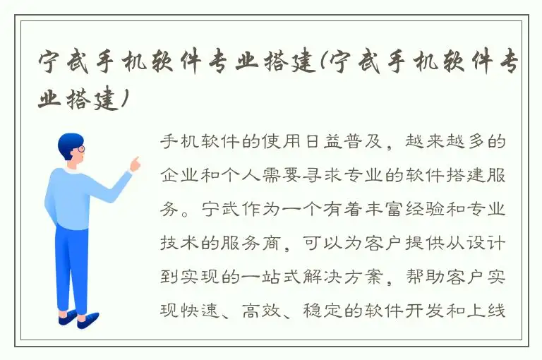 宁武手机软件专业搭建(宁武手机软件专业搭建)