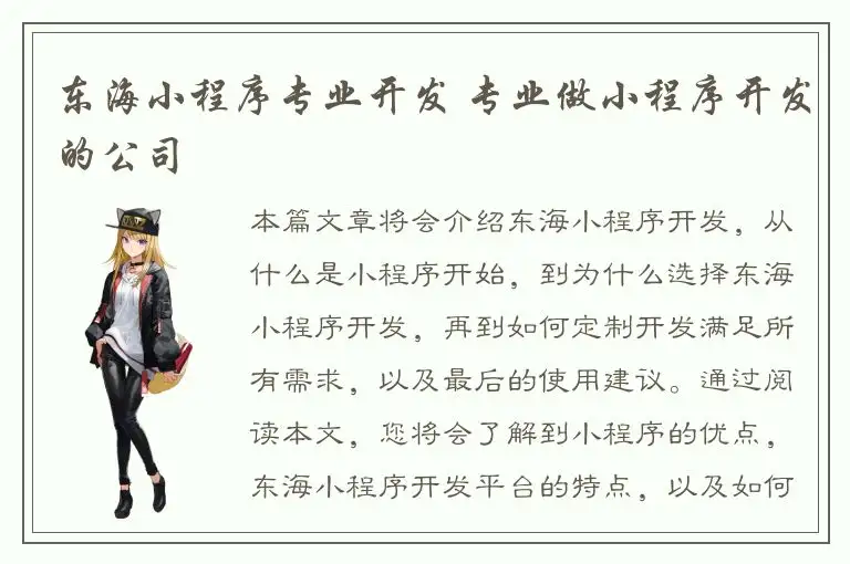 东海小程序专业开发 专业做小程序开发的公司