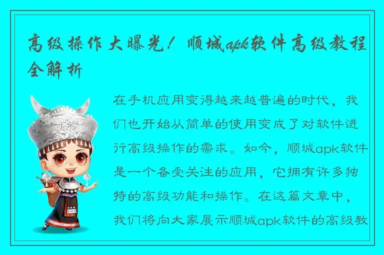 高级操作大曝光！顺城apk软件高级教程全解析