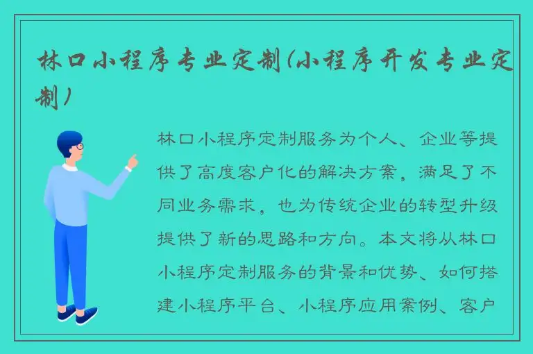 林口小程序专业定制(小程序开发专业定制)