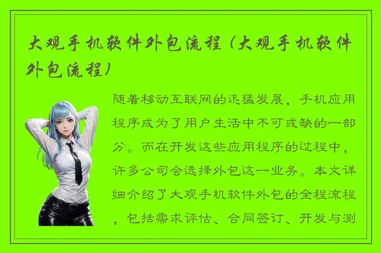 大观手机软件外包流程 (大观手机软件外包流程)