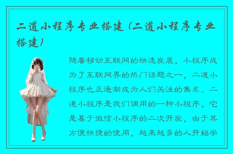 二道小程序专业搭建 (二道小程序专业搭建)