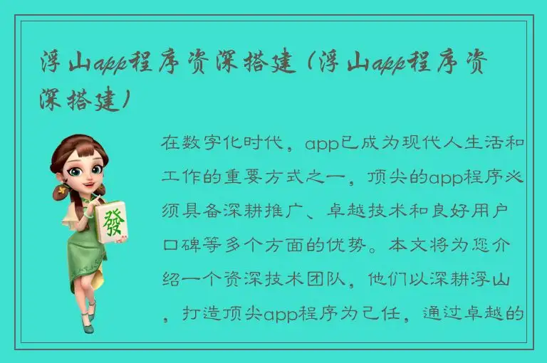 浮山app程序资深搭建 (浮山app程序资深搭建)