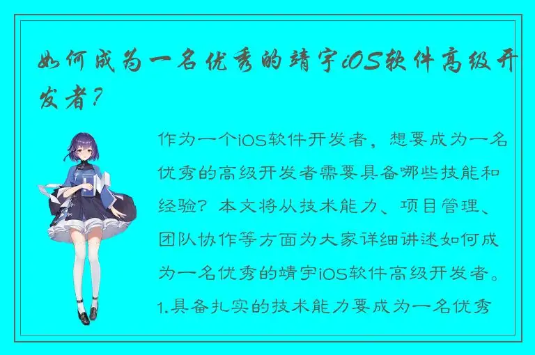 如何成为一名优秀的靖宇iOS软件高级开发者？