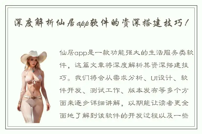 深度解析仙居app软件的资深搭建技巧！