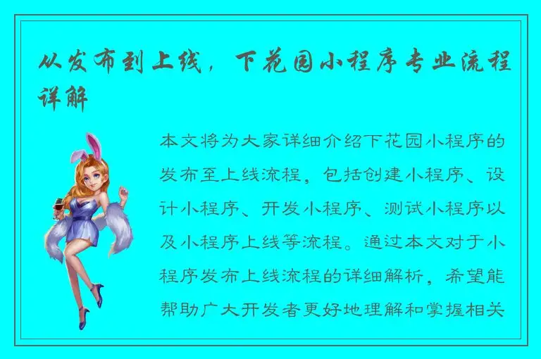 从发布到上线，下花园小程序专业流程详解