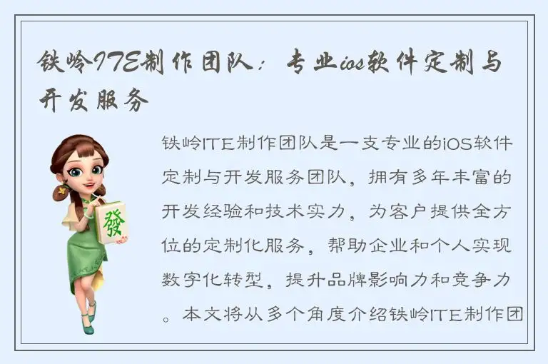 铁岭ITE制作团队：专业ios软件定制与开发服务