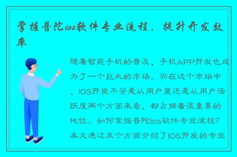 掌握普陀ios软件专业流程，提升开发效率