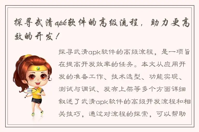 探寻武清apk软件的高级流程，助力更高效的开发！