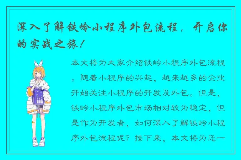 深入了解铁岭小程序外包流程，开启你的实战之旅！
