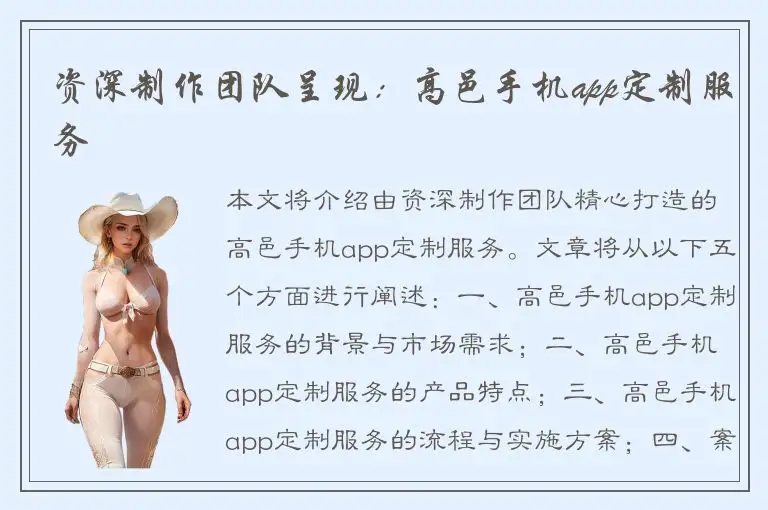 资深制作团队呈现：高邑手机app定制服务