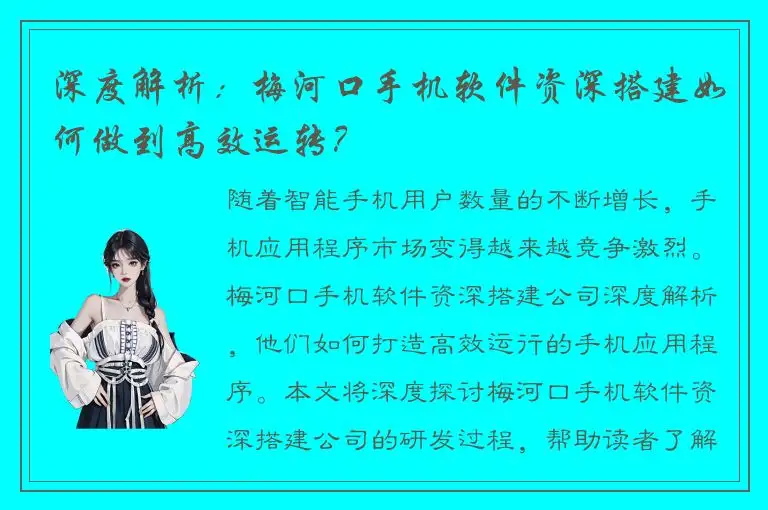 深度解析：梅河口手机软件资深搭建如何做到高效运转？
