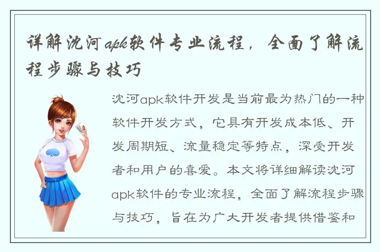 详解沈河apk软件专业流程，全面了解流程步骤与技巧