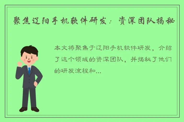 聚焦辽阳手机软件研发：资深团队揭秘