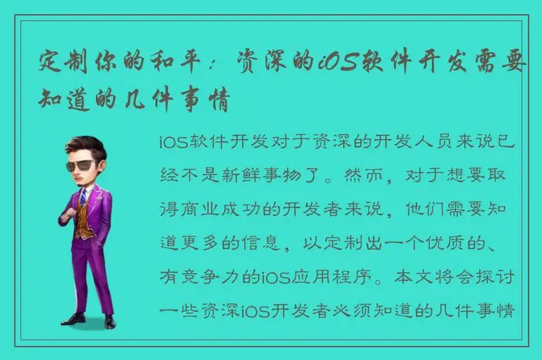 定制你的和平：资深的iOS软件开发需要知道的几件事情